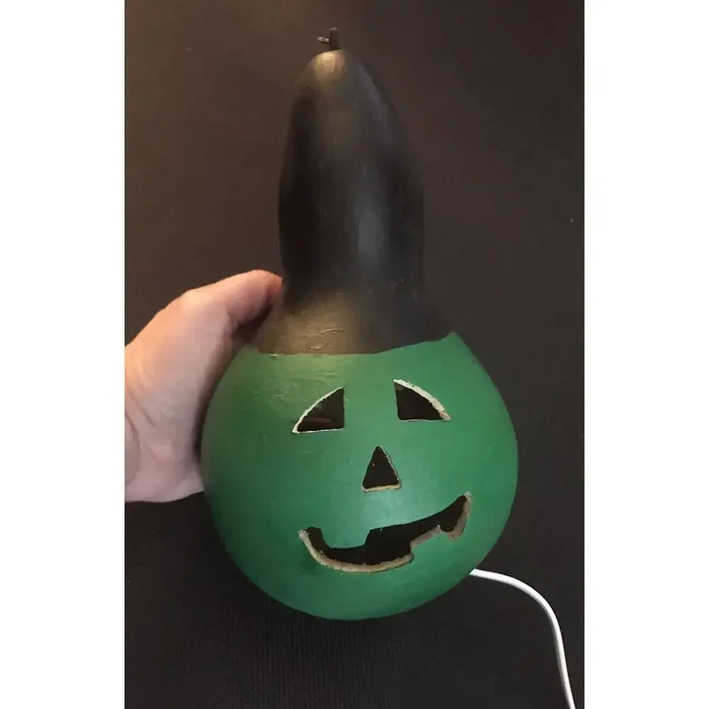 Halloween Gourd Light Pumpkin Jack O' Lantern Witch 9” Handmade